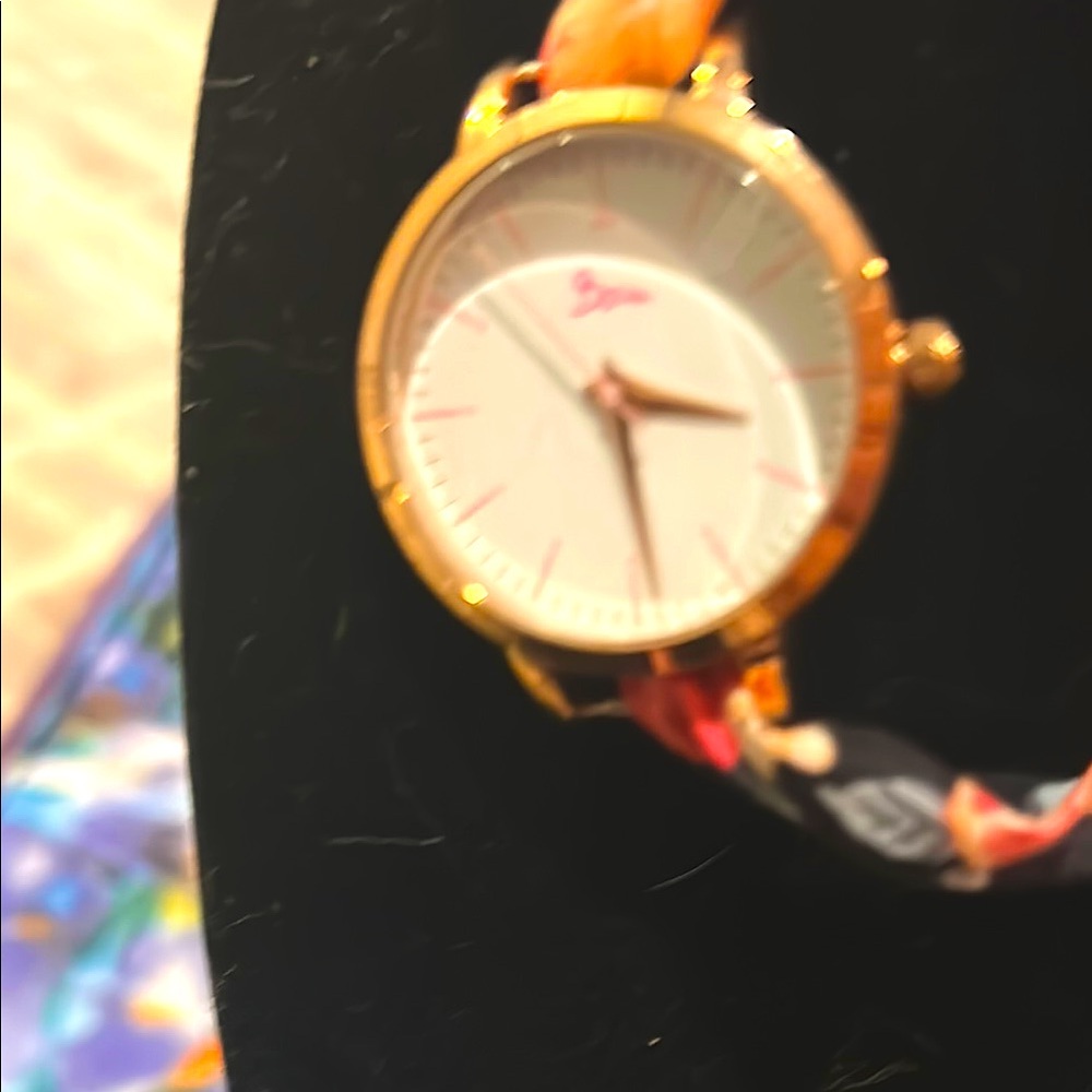 Gold Women's Watch with Floral Strap